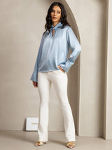 [Blu Grigiastro] SilkSilky-IT 19Momme Seta Womens Shirt 012
