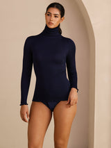 [Blu Scuro] SilkSilky-IT Long Sleeve Turtle Neck Magliette donna 005