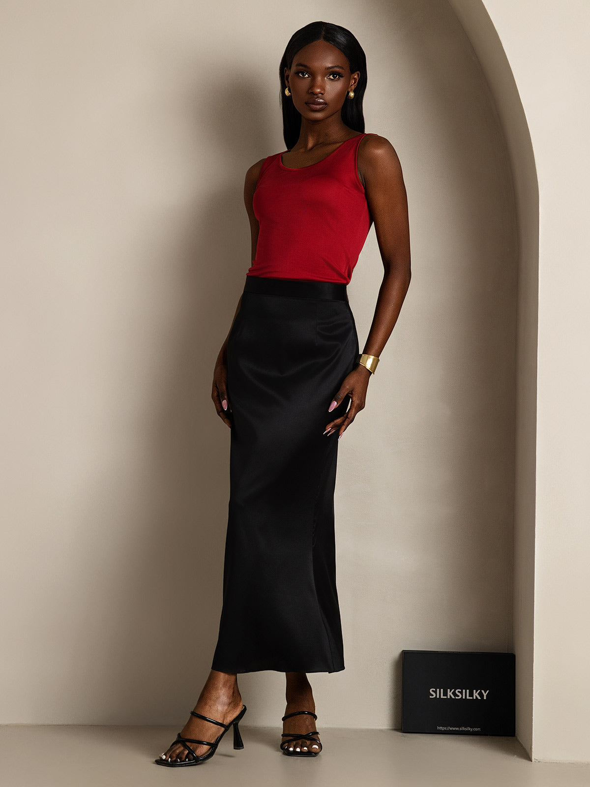 [Vino] SilkSilky-IT Maglia di seta Senza maniche Round Neck Magliette donna 007