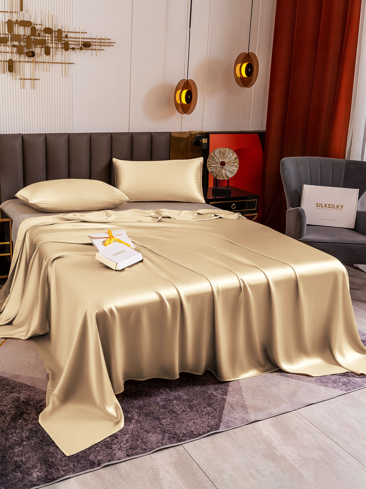 [Beige] SilkSilky-IT 19Momme Seta pura Bedding Set 003