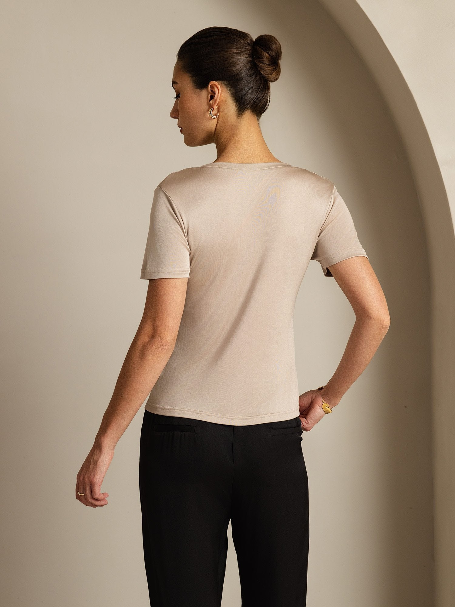 [KakiChiaro] SilkSilky-IT Seta pura Womens T-Shirt 002