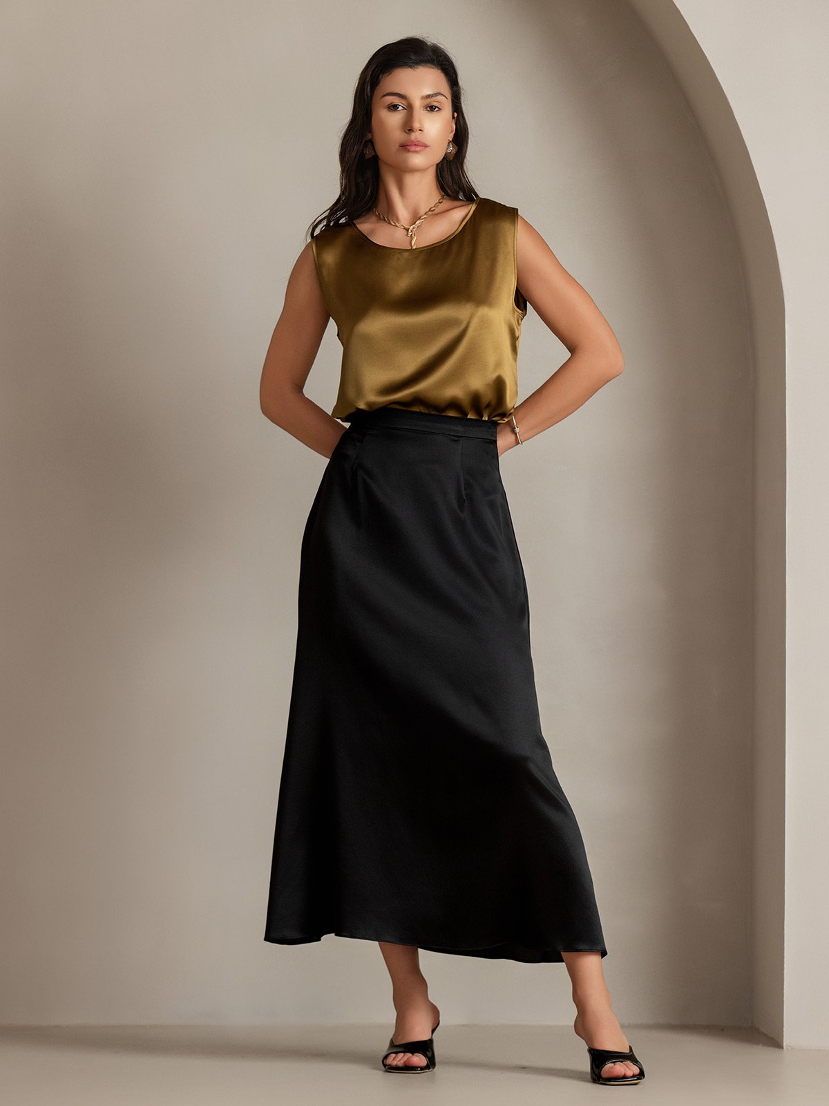 [Marrone] SilkSilky-IT 19Momme Seta Camisoles 006