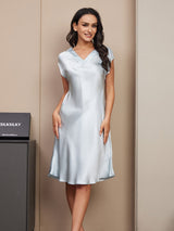 [Azzurro] SilkSilky-IT Cap Sleeve V Neck Camicia da notte 003