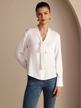 [Bianco] SilkSilky-IT Long Sleeve Tie Neck Bluse 003