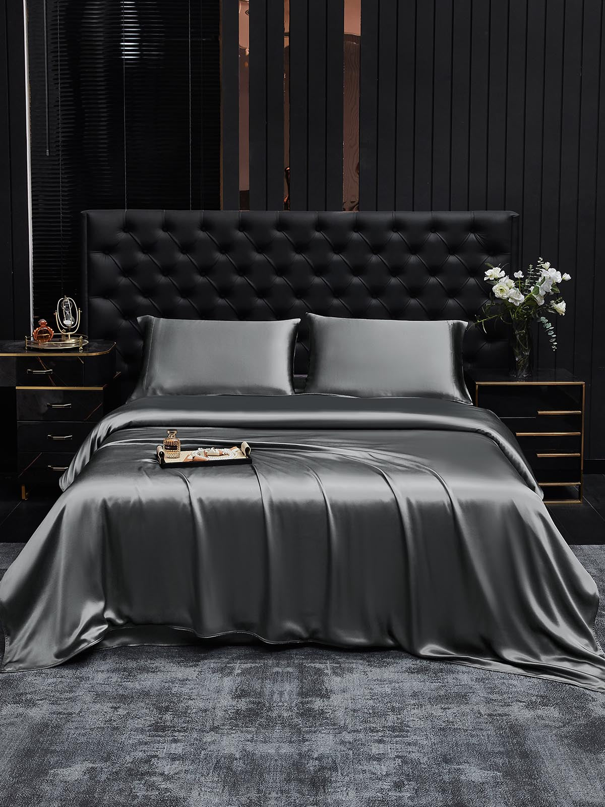 [Grigio Scuro] SilkSilky-IT 19Momme Seta pura Bedding Set 001