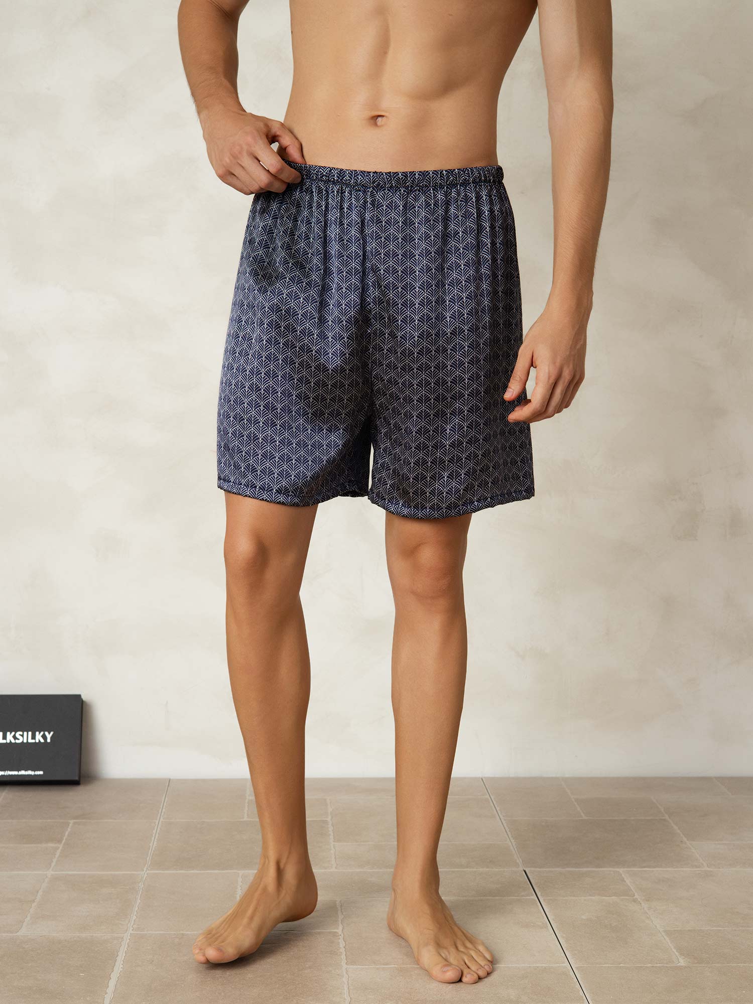 [Ginkgo Blu Navy] SilkSilky-IT Seta pura Mens Sleep Bottoms 001