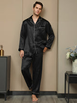 [Nero] SilkSilky-IT Long Sleeve Lapel Collar Pigiami da uomo 004