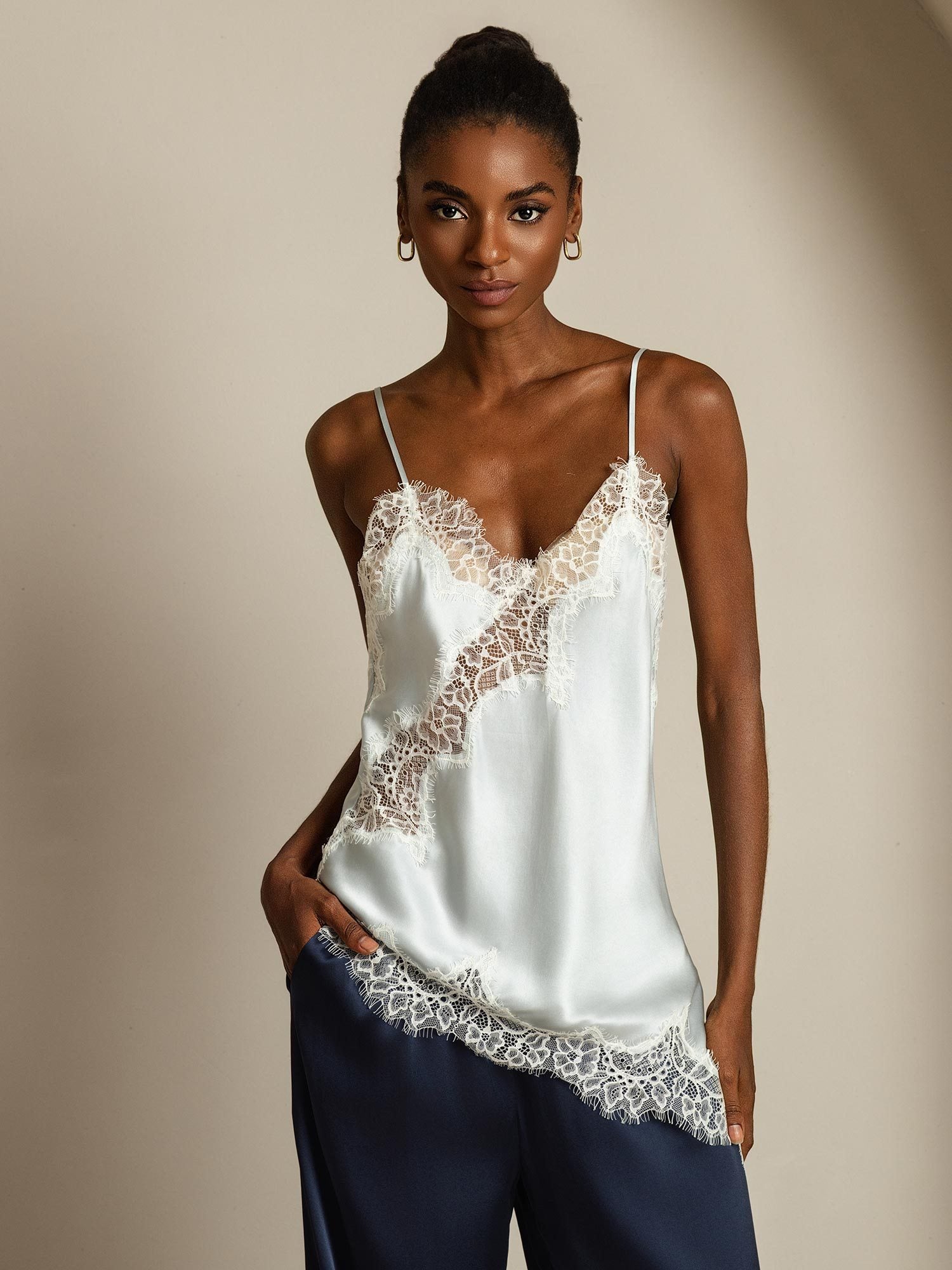 [Azzurro] SilkSilky-IT Seta pura Camisoles 001