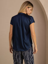 [Blu Scuro] SilkSilky-IT Short Sleeve Blouse 002