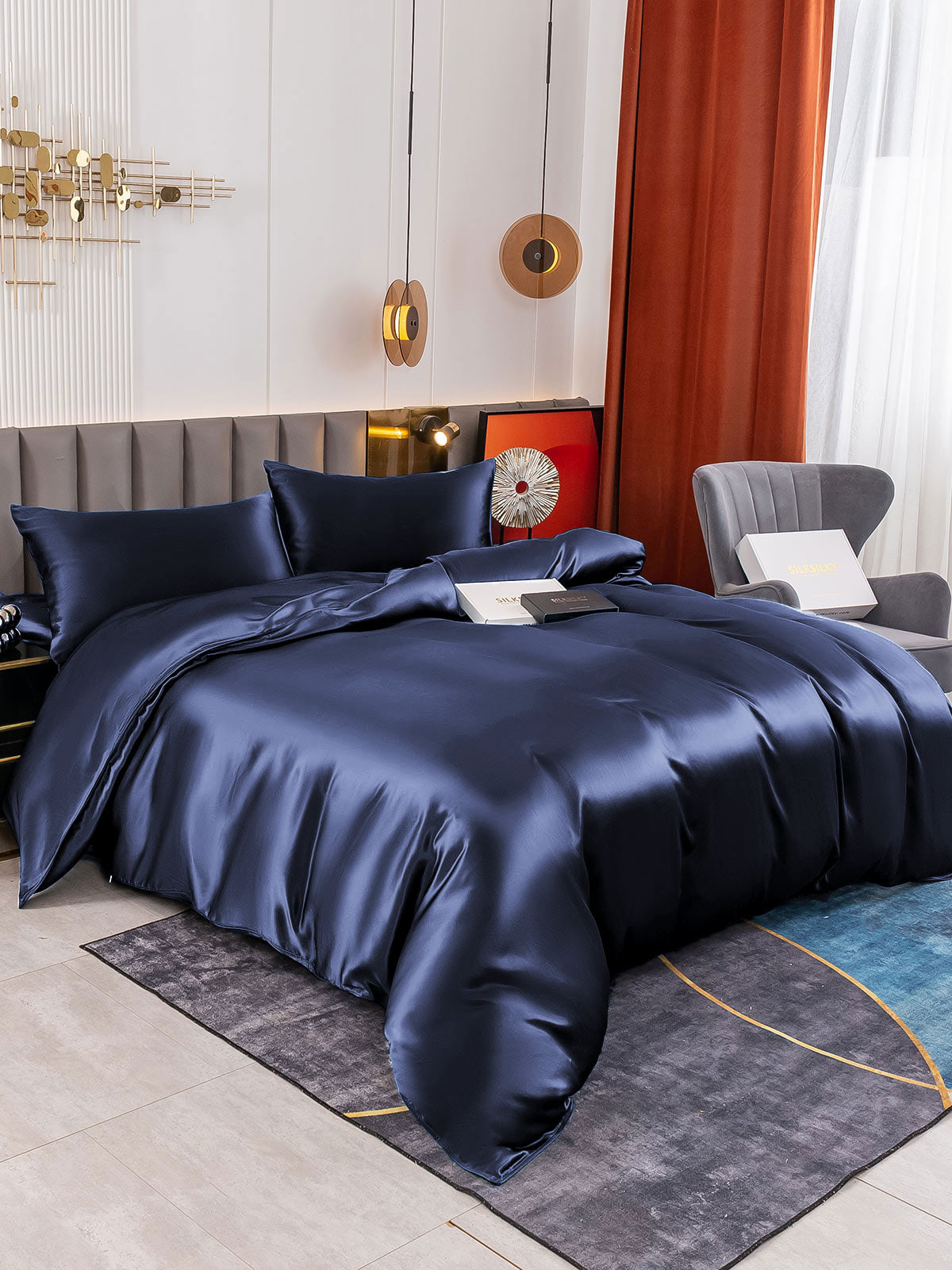 [Blu Scuro] SilkSilky-IT 19Momme Seta pura Bedding Set 003