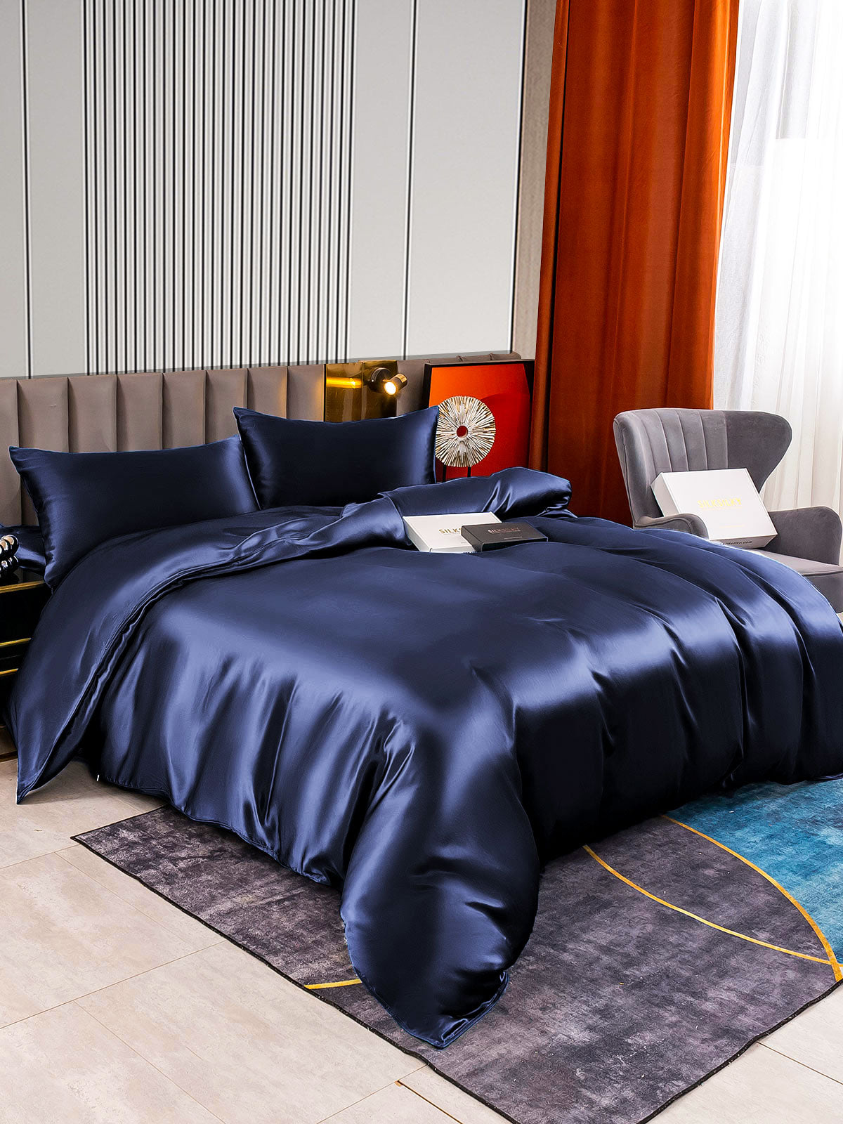 [Blu Scuro] SilkSilky-IT 22Momme Seta pura Bedding Set 002