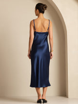 [Blu Scuro] SilkSilky-IT Sleeveless V Neck Vestiti da donna 002
