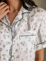 [Leopardo Bianco] SilkSilky-IT Short Sleeve Notch Collar Pigiami da donna 005