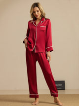 [Vino] SilkSilky-IT Manica lunga Collo a Taglio Pigiami da donna 006