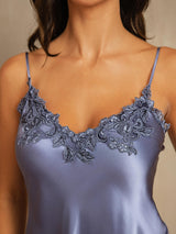 [Blu Acciaio] SilkSilky-IT Sleeveless V Neck Camicia da notte 004