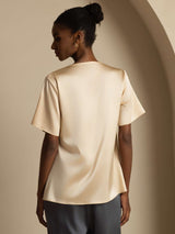 [Champagne] SilkSilky-IT Short Sleeve Cowl Neck Bluse 002