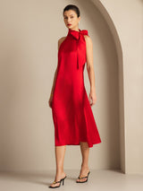 [Rosso] SilkSilky-IT Sleeveless Halter Vestiti da donna 006