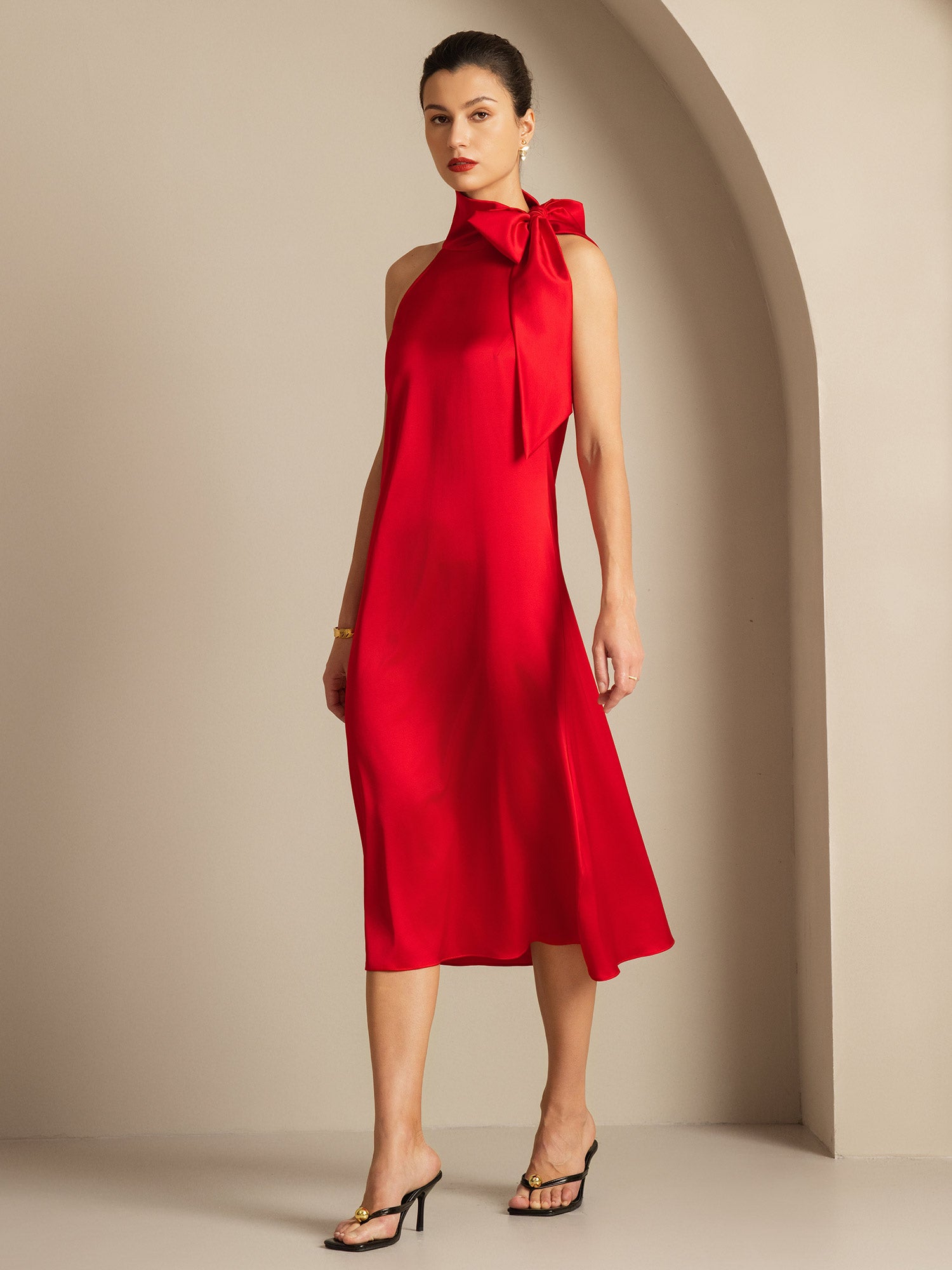 [Rosso] SilkSilky-IT 19Momme Seta Senza maniche Dress 007