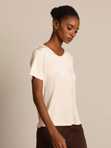 [Beige] SilkSilky-IT Maniche Corte Scollo rotondo Magliette donna 007