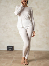 [Bianco] SilkSilky-IT Manica lunga Scollo rotondo Intimo Lungo Donna 005