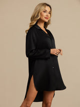 [Nero] SilkSilky-IT Long Sleeve Lapel Collar Camicia da notte 004