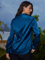 [Verde Acqua] SilkSilky-IT Long Sleeve Lapel Collar Camicie da donna 002