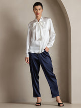[Bianco] SilkSilky-IT Long Sleeve Tie Neck Bluse 005