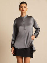 [Grigio Scuro] SilkSilky-IT 19Momme Manica lunga Collo Alto Camicette 001