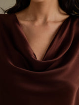 [Cioccolato Fondente] SilkSilky-IT Cap Sleeve Cowl Neck Magliette donna 004