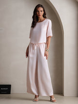 [Rosa] SilkSilky-IT Half Sleeve Round Neck Pigiami da donna 004