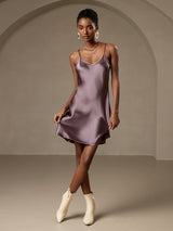 [Grigio Porpora] SilkSilky-IT Sleeveless V Neck Vestiti da donna 003