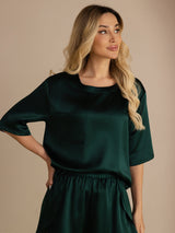 [Verde Scuro] SilkSilky-IT Short Sleeve Round Neck Pigiami da donna 005