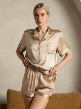 [Champagne] SilkSilky-IT Short Sleeve Lapel Collar Pigiami da donna 004