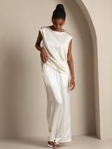 [Bianco] SilkSilky-IT Cap Sleeve Round Neck Magliette donna 008