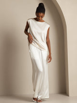 [Bianco] SilkSilky-IT Cap Sleeve Round Neck Magliette donna 008
