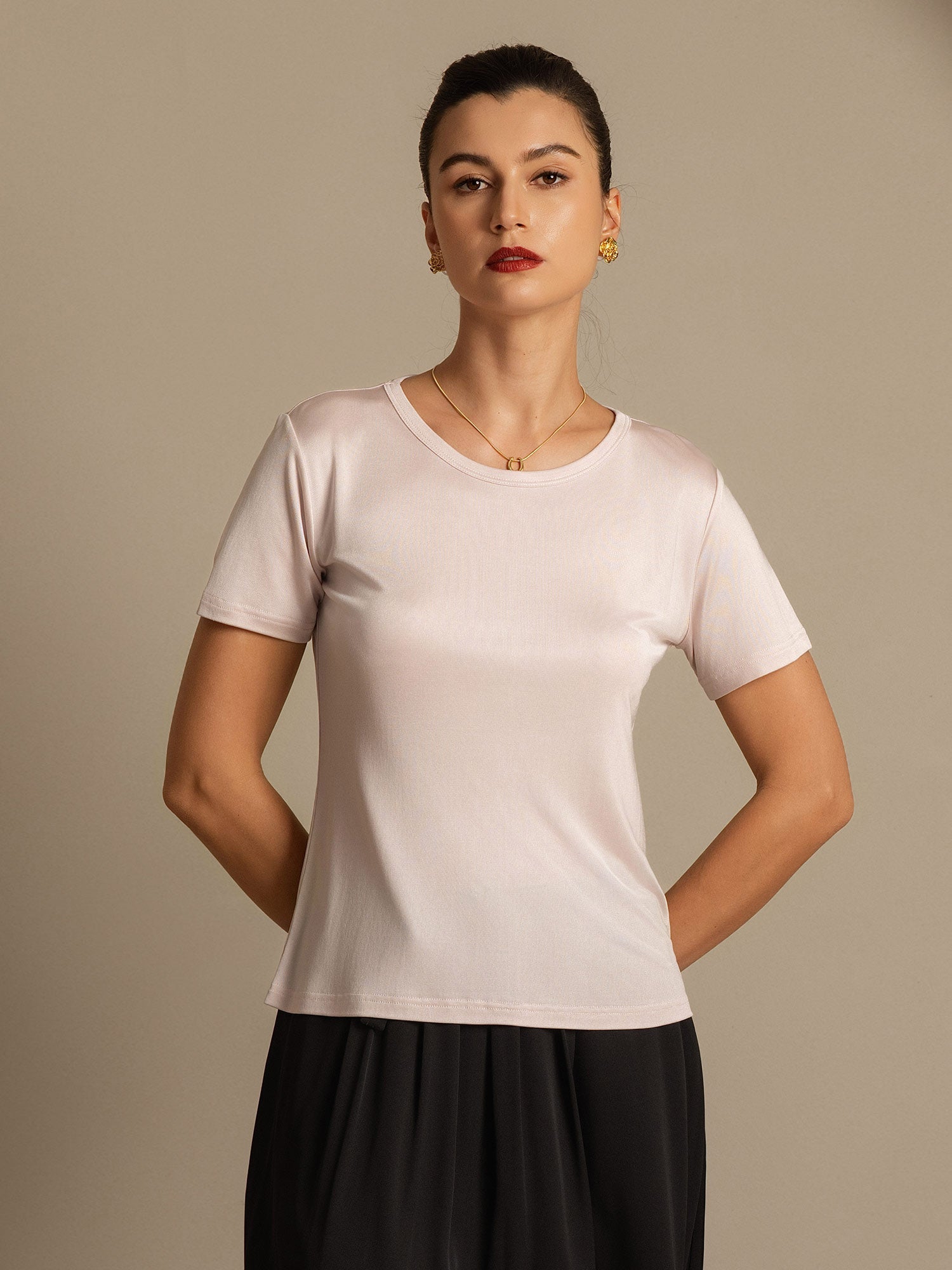 [Rosa Chiaro] SilkSilky-IT Maglia di seta Womens T-Shirt 005,