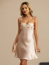 [Rosa] SilkSilky-IT Sleeveless V Neck Camicia da notte 003