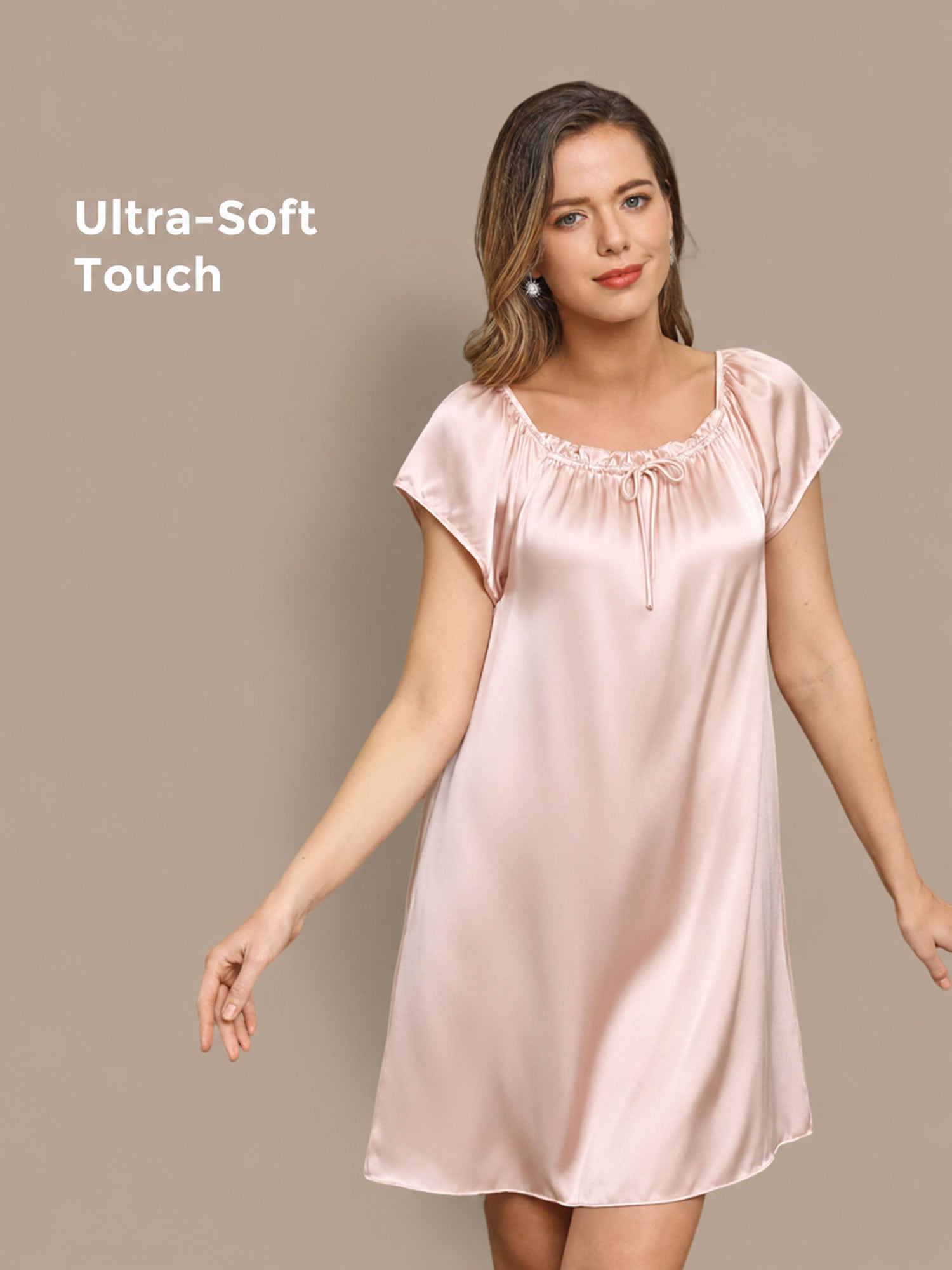 [Rosa Chiaro] SilkSilky-IT Cap Sleeve Square Neck Camicia da notte 001