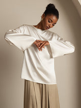 [Bianco] SilkSilky-IT Long Sleeve Boat Neck Camicette 004