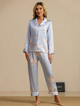 [Azzurro] SilkSilky-IT Long Sleeve Lapel Collar Pigiami da donna 003