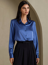 [Verde Petrolio Intenso] SilkSilky-IT Long Sleeve Lapel Collar Camicie da donna 001