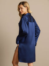 [Blu Scuro] SilkSilky-IT Long Sleeve Lapel Collar Camicia da notte 002