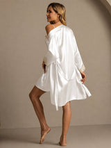 [Bianco] SilkSilky-IT 3/4 Sleeve V Neck Set camicia e vestaglia 002
