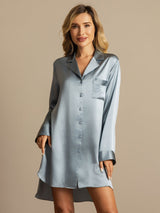 [Blu Grigiastro] SilkSilky-IT Long Sleeve Lapel Collar Camicia da notte 001