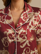 [Drago Vino] SilkSilky-IT Short Sleeve Lapel Collar Pigiami da donna 005