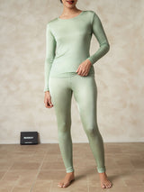 [Verde] SilkSilky-IT Manica lunga Scollo rotondo Intimo Lungo Donna 003