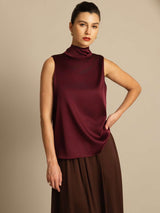[Rosso Scuro] SilkSilky-IT 19Momme Senza maniche Collo con fiocco Camicette 001