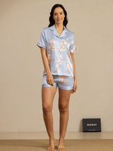 [Azzurro] SilkSilky-IT Short Sleeve Lapel Collar Pigiami da donna 007