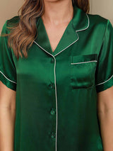 [Verde] SilkSilky-IT Short Sleeve Lapel Collar Pigiami da donna 004