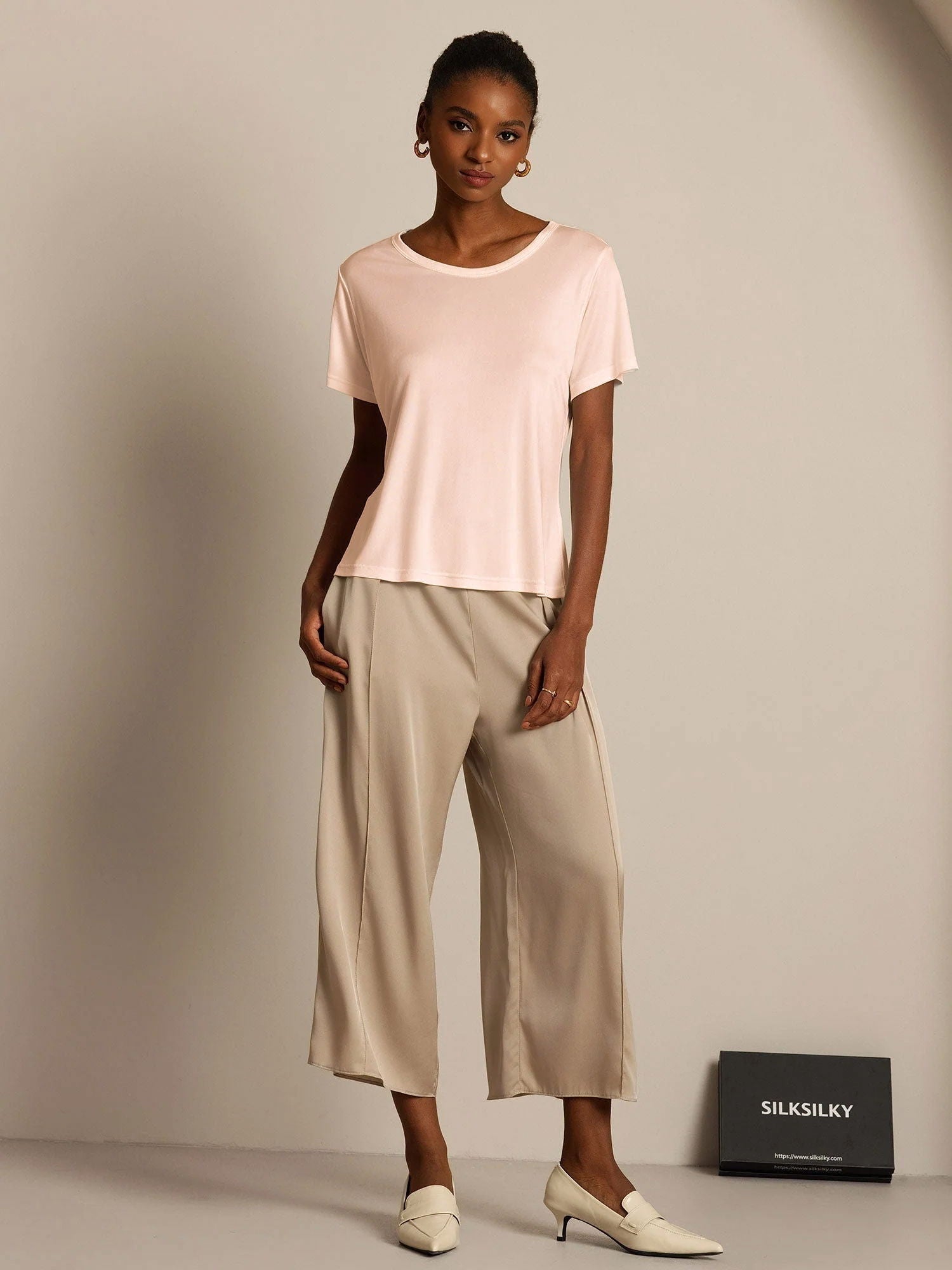 [Rosa Chiaro] SilkSilky-IT Maniche Corte Womens T-Shirt 007